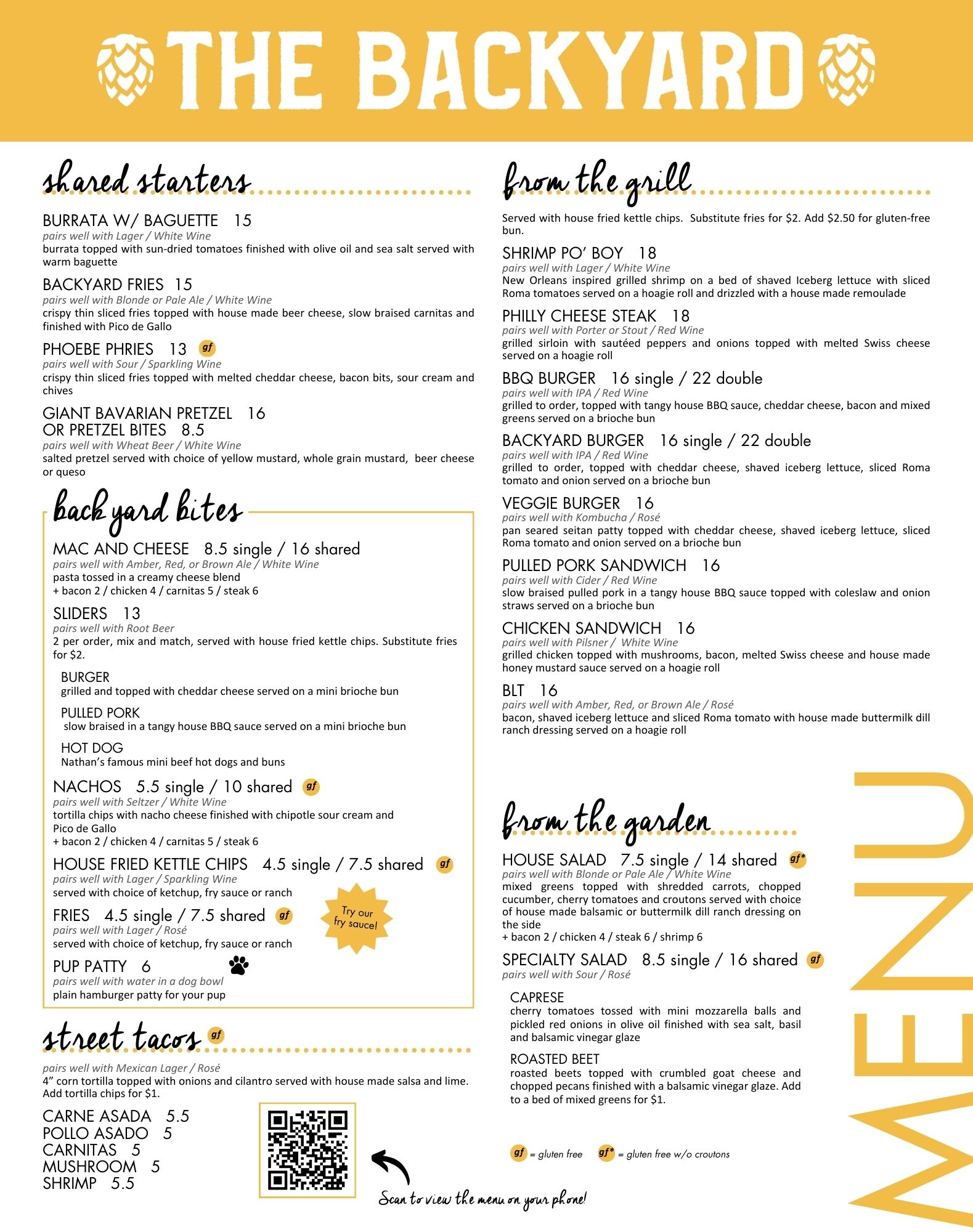 the backyard on 13th beer garden menu